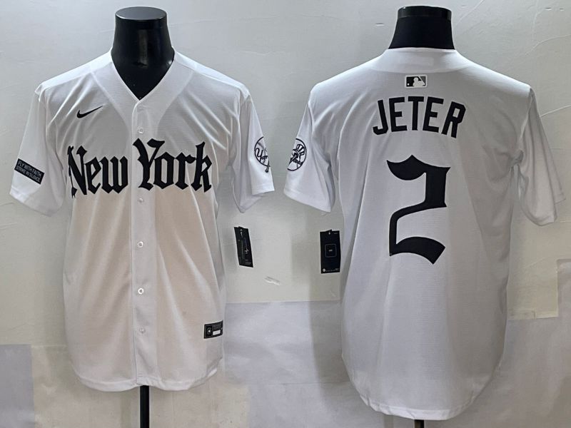 Men 2025 New York Yankees 2 Jeter White Five generations Joint Name Nike MLB Jersey style 14